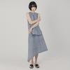 Wimzi Mind Cocoon Asymmetrical Skirt_Blue Check