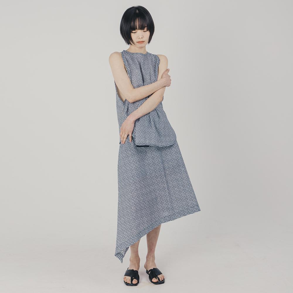 Wimzi Mind Cocoon Asymmetrical Skirt_Blue Check