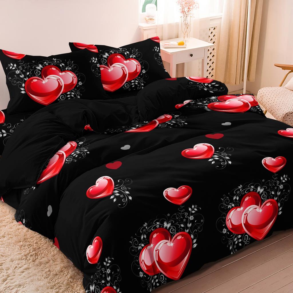 3pcs Duvet Cover Set,Romantic Valentine'S Day Peach Heart Print Bedding, Love Printed Fashion Classic Soft And Comfortable