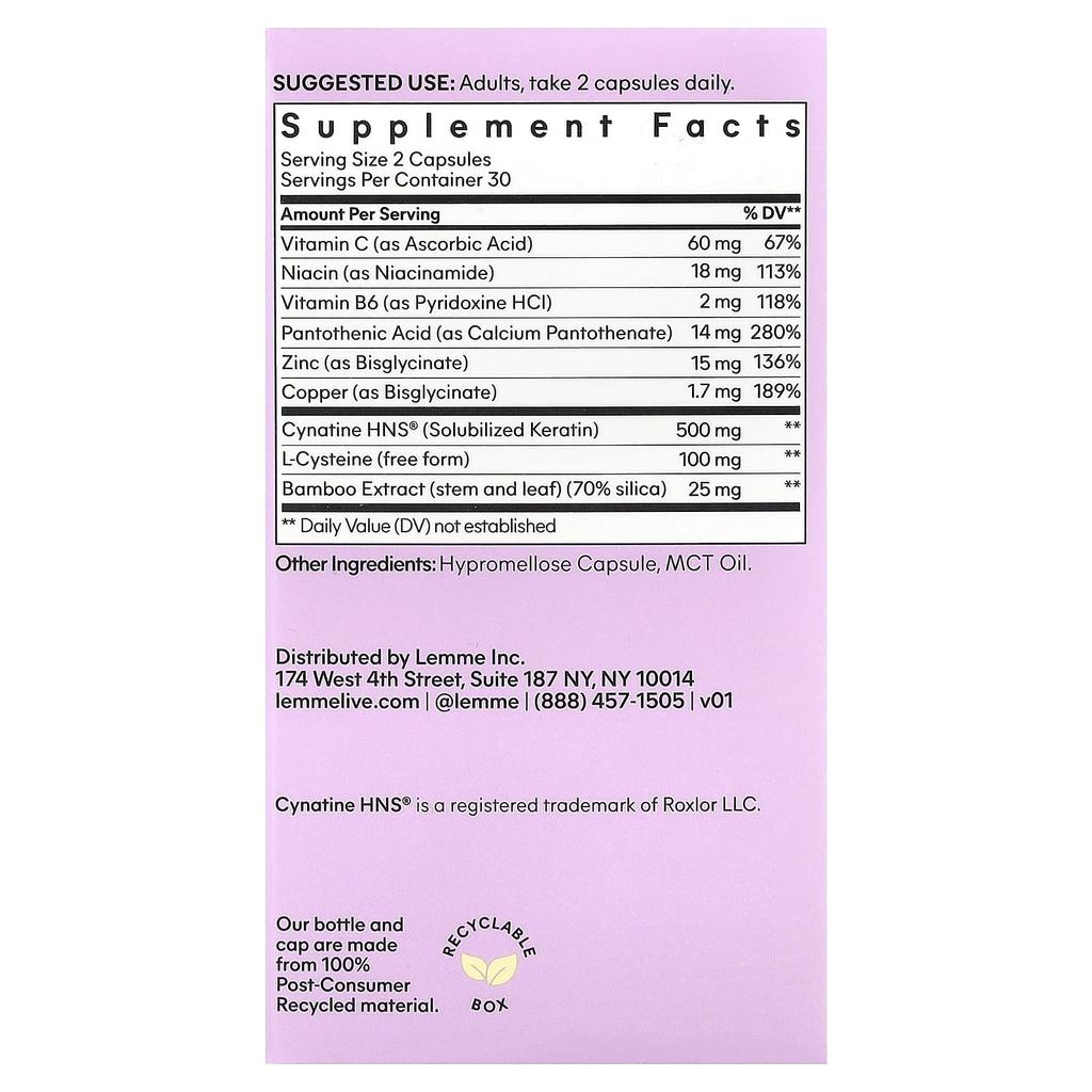 Lemme, Grow, Hair Growth and Hair Loss Prevention, 60 Capsules