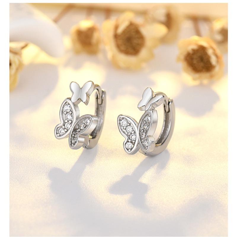 Women Fashion Plated S925 Silver Butterfly Zircon Buckle Earrings For Ladies