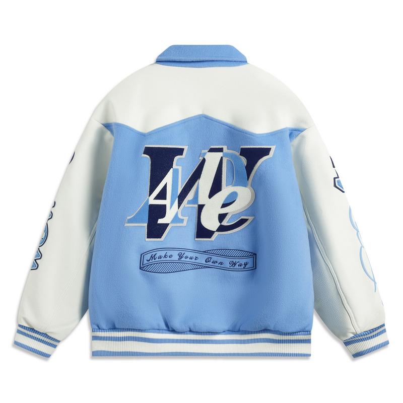 Li Ning Letter Splicing Single-Breasted Collar Loose Cotton Jacket Men Jacket Sky-Blue Champagne-White AJMV017-2