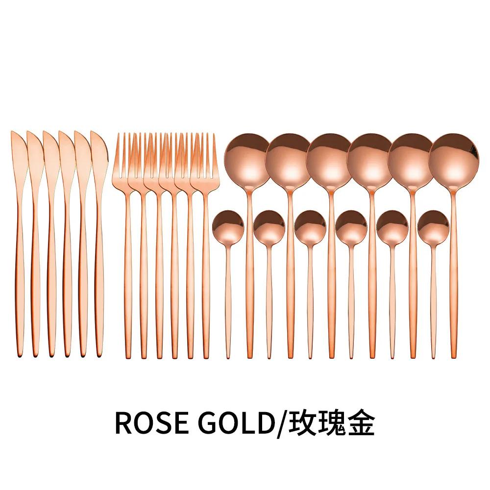 24-teiliges Gold-Geschirrset, Edelstahl-Geschirrset, Messer, Gabel, Löffel, Besteckset, spülmaschinenfest, Besteck