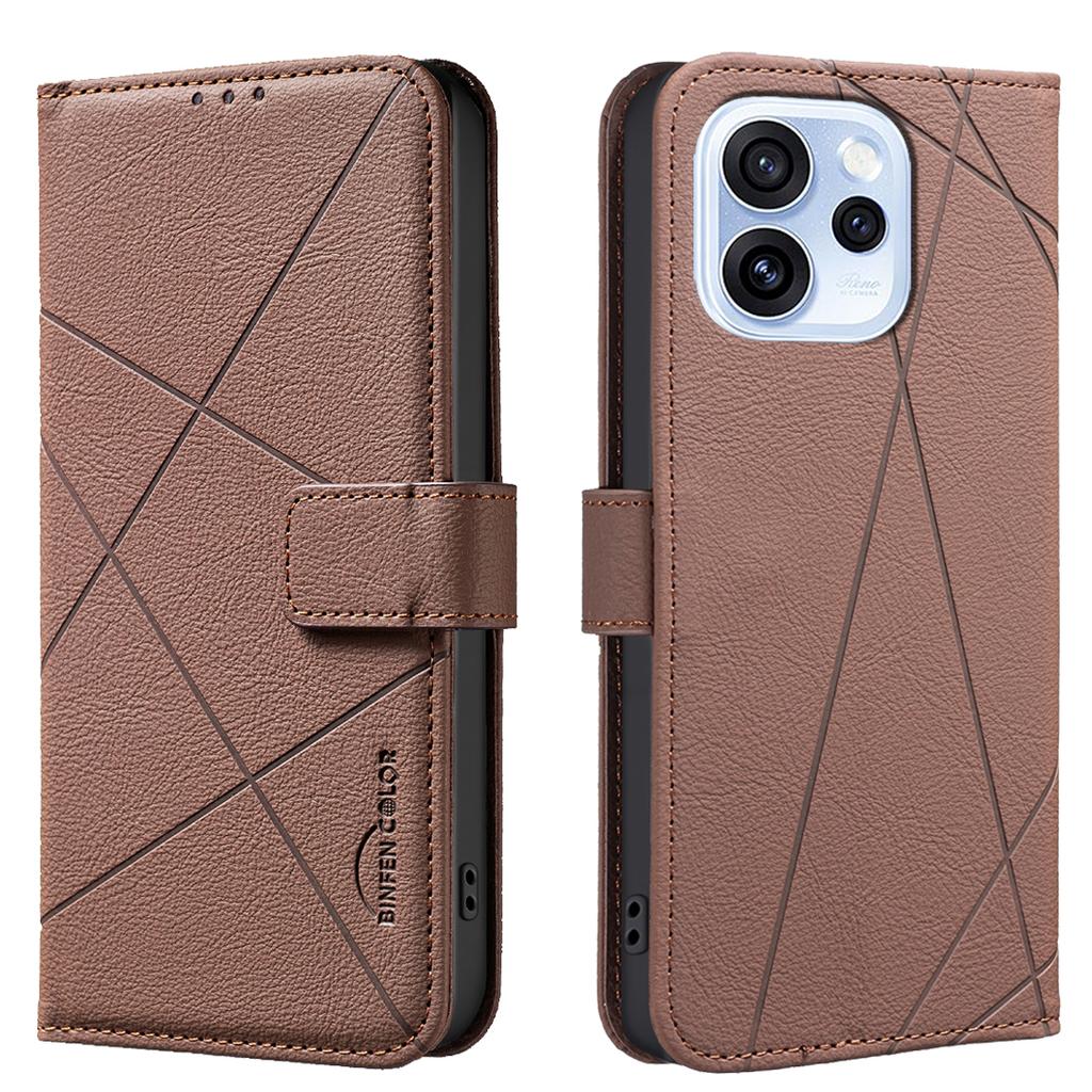 For Oppo Reno15 F 5G Case BINFEN COLOR BF35 Geometry Imprinted Leather Phone Cover RFID Blocking Wallet Stand