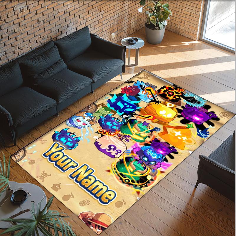 Personalized Crystal Velvet Carpet Custom Name Text,Blox Fruits Anti Slip Area Rug For Home Decoration