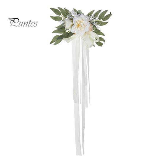 

Искусственный цветок на спинку стула для свадьбы с листьями эвкалипта, украшение для прохода на скамье, церемония, цветочные ленты, украшение для свадебной вечеринки бежевый