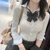 Women's Slim Fit Long Sleeve Shirt Japanese JK College Style Button-Down Blouse Preppy Casual Top