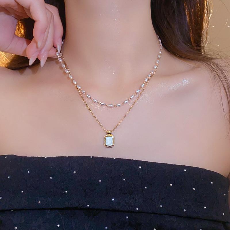 Geometric Faux Pearl Double Layer Necklace For Women Elegant Minimalist Jewelry