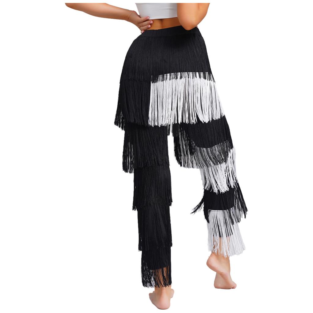 Dámské kalhoty na latinskoamerické tance Elastický pas Detail s třásněmi Kontrastní barva Design s třásněmi Kostým na chachu tango