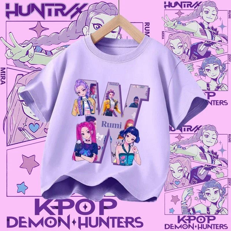 Cotton Tshirt for Girls Kpop Demon Hunter  Sports Tshirt  New Short Sleeve Casual Tshirt for Summer 2026  Letters AZ