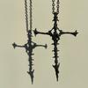 Unique Gothic Black Cross Skeleton Pendant Necklace Stylish Alloy Jewelry For Trendy Men And Women