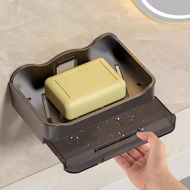 Bathroom Soap Dishes Free-Punching Wall Mounted Sticker Soap Sponge Holder Organizer Double Drainage Dish With Hooks Accessories