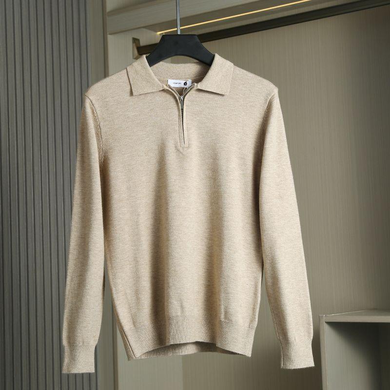 Men's Business Casual Knit Sweater with Half-Zip and Turn-Down Collar, Minimalist Style, Light Luxury, Export Surplus