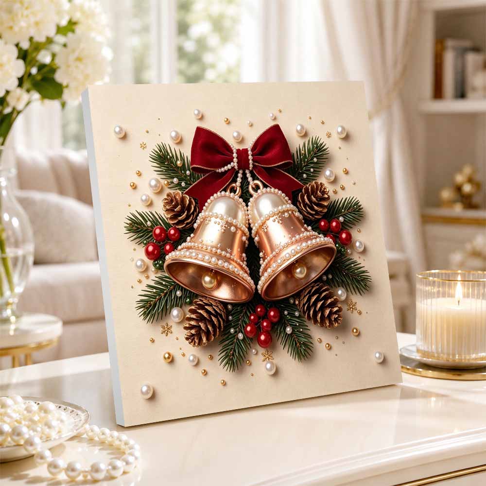 Pearl painting Christmas bells pine cone red bow art kit DIY home decor painting
