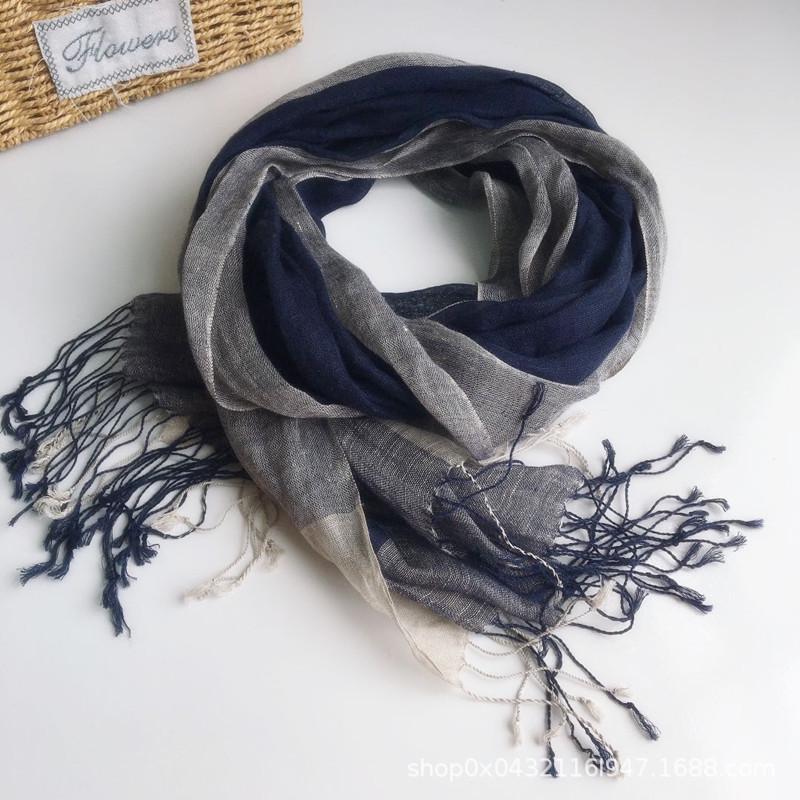 Korean Style Unisex Linen Scarf - Thin, Sunscreen, Retro, Natural Dewdrop Colors for Spring/Summer