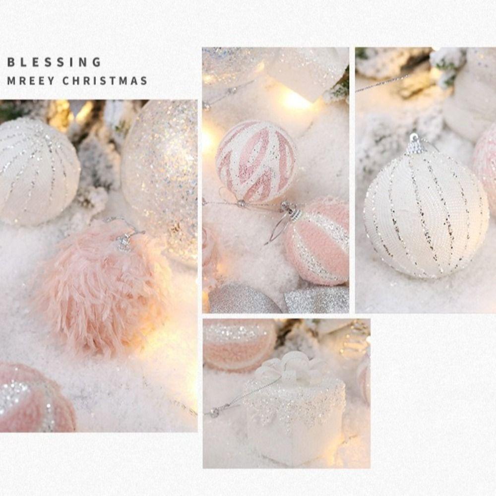 18PCS Pink Electroplated Balls Christmas Ball Pendant Plastic New Year Christmas Decorations DIY Crafts Painted Hanging Ornament