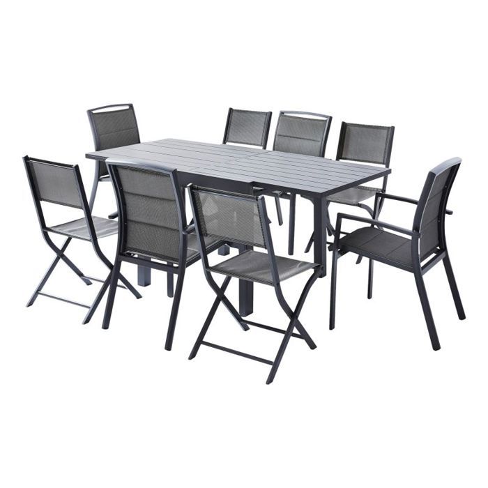 Salon de jardin Ensemble Modulo T 4 / 8 + F 4 + C 4 Alu Gris Wilsa Garden