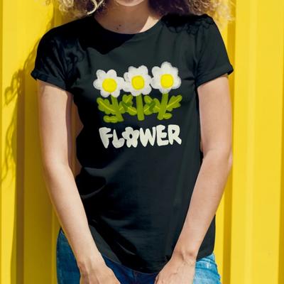Themed Womens Short Sleeve Cotton T Shirt Flower Daisy Print for Casual Spring Outings Young Women with a Fresh and Trendy Style