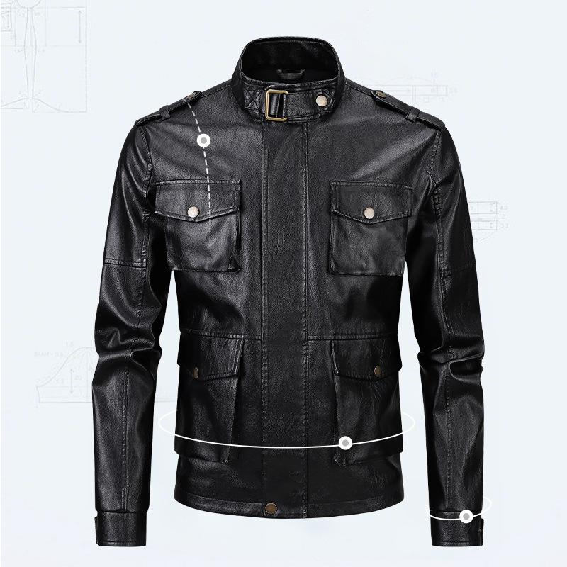 

Autumn and winter new high-end men s lapel collar big pocket trendy new casual jacket leather jacket S