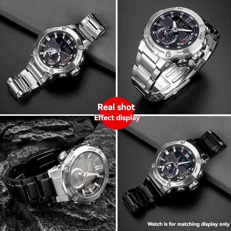 Cinturino in Acciaio Inossidabile per Casio G-Shock GST-B200/B200D | Braccialetto con Attacco 24x16mm | Cinturino Metallico da Uomo Argento/Nero