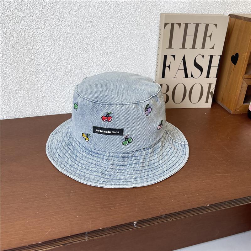 Hat Style Versatile Cherry Embroidery Womens Sunshade Hatscaps Fishermans