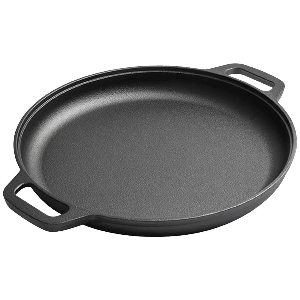 Cast Iron Skillet Pan with Dual Handles Non-Stick BBQ Camping Fry Pan Steak Pork Chicken Cooking Pot Outdoor BBQ Grill