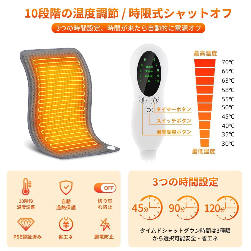 Electric Heated Mat, Single-person, Mini Heated Carpet, 40x76cm, with Timer Function, 10 Temperature Settings, Fast Heating, Overheat Prevention, Ener