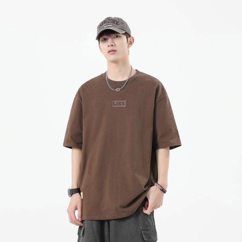 Unisex Retro Letter Embossed Cotton Short-Sleeve T-Shirt