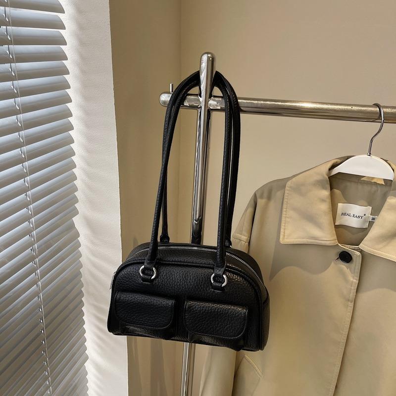 Niche Splicing Shoulder Bag Women's New Bowling Bag Fashionable Retro Versatile Underarm Bag