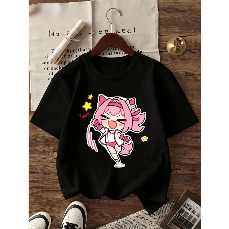 European Sizes Girls' Summer KPOP Girl Group Cartoon Style Short Sleeve T-Shirt, Cute Idol Fashion Print, Breathable And Non-Stuffy Clothing