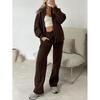 2025 Women's Stylish Solid Color Casual Hoodie & Long Pants Set
