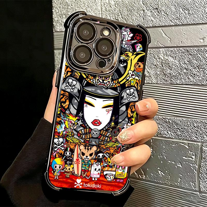 Japan T-Tokidokis Art Soft Phone Case For iPhone 15 16 17 Air 14 Pro Max 16E Plus 13 12 Mini Plating Anti-Fall Fundas