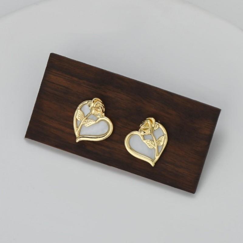 Earrings Stainless Steel Gold Plated 14K Gold Heart Rose Studs