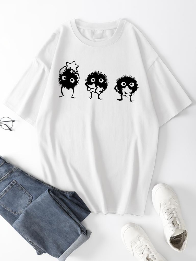 Fluffy Monster Pattern Men's Cotton T-shirt, Casual Short Sleeve Summer Sports Tee Tops