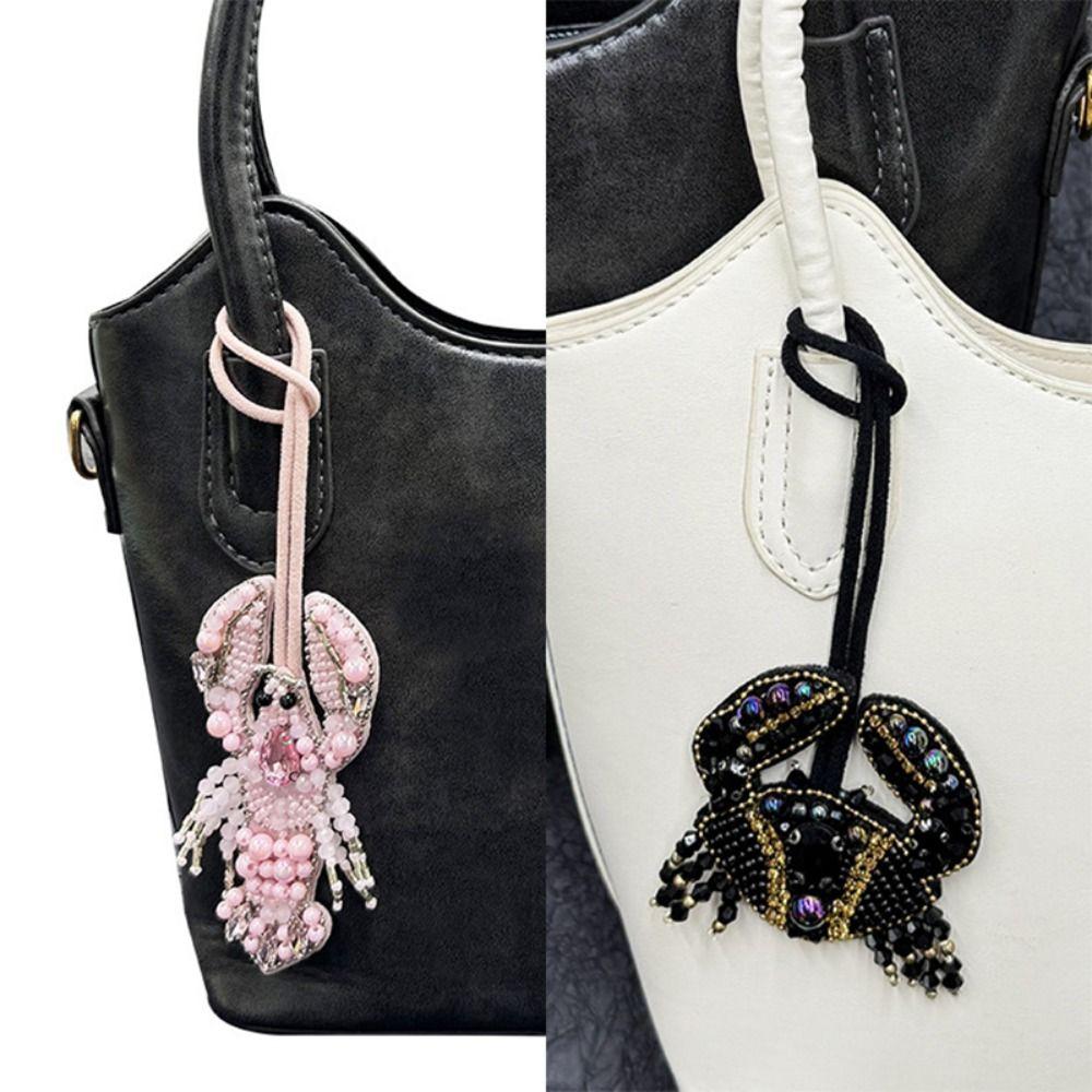 Cute Handmade Crayfish Keychain Rhinestone Beaded Creative Crab Pendant Bag Lanyard Accessories Gifts