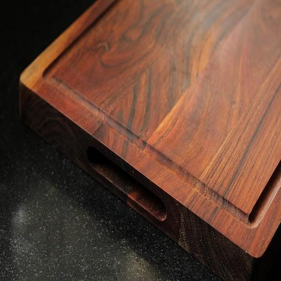 Solid Acacia Wood Reversible Cutting Chopping Board with Juice Groove, Carved Handles