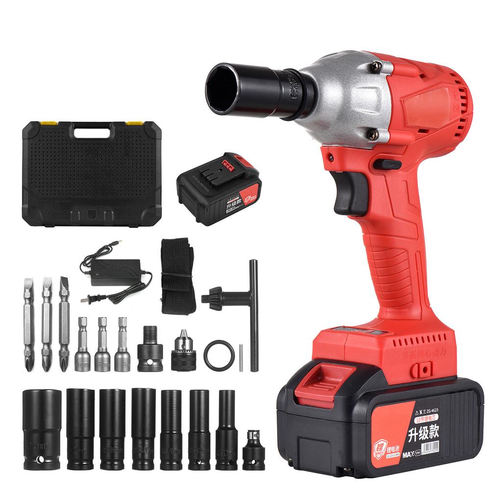 21V Cordless Brushless Impact Wrench with 1/2in Chuck 320N.m Torque 1980W Handheld Power Wrench Kit