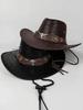Western Cowboy Hat With Braided Rope And Longhorn Buckle, Wide Curved Brim For Party Costume Outdoor