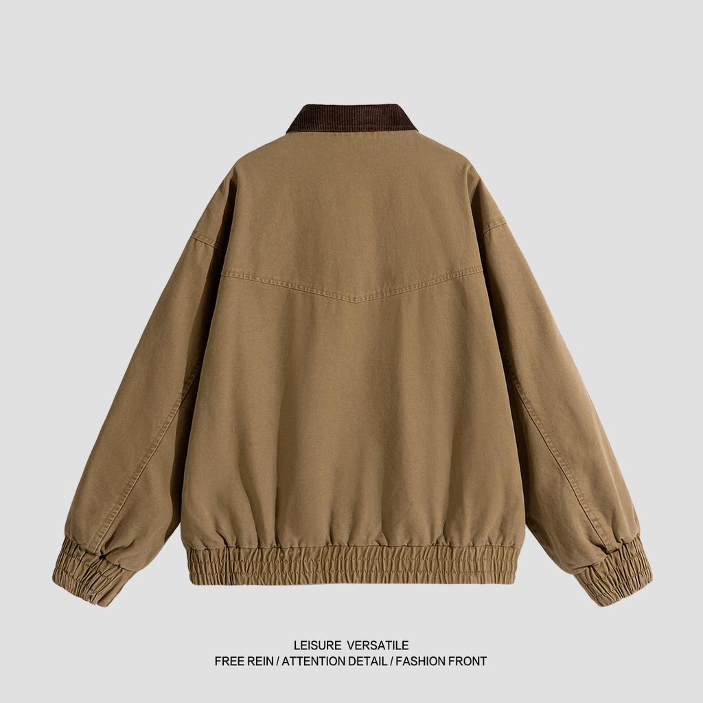 Pure Cotton Jacket for Men's New Jacket Embroidered American Washable Old Lapel Men's Spring and Autumn Clothing