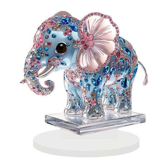 2D Flat Acrylic Elephant Ornament Pink Ears Blue Rhinestone Elephant