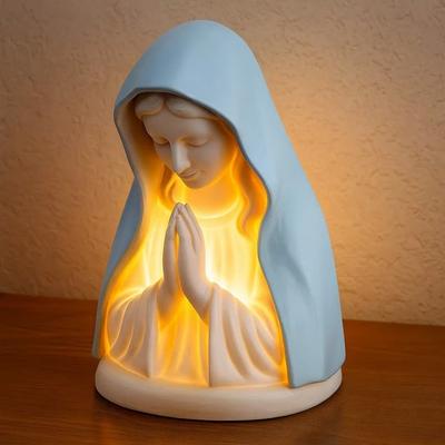Soft Eye Protection Virgin Mary Prayer Night Light Elegant LED Light Religious Statue Lamp Handcrafted Resin Prayer Night Light