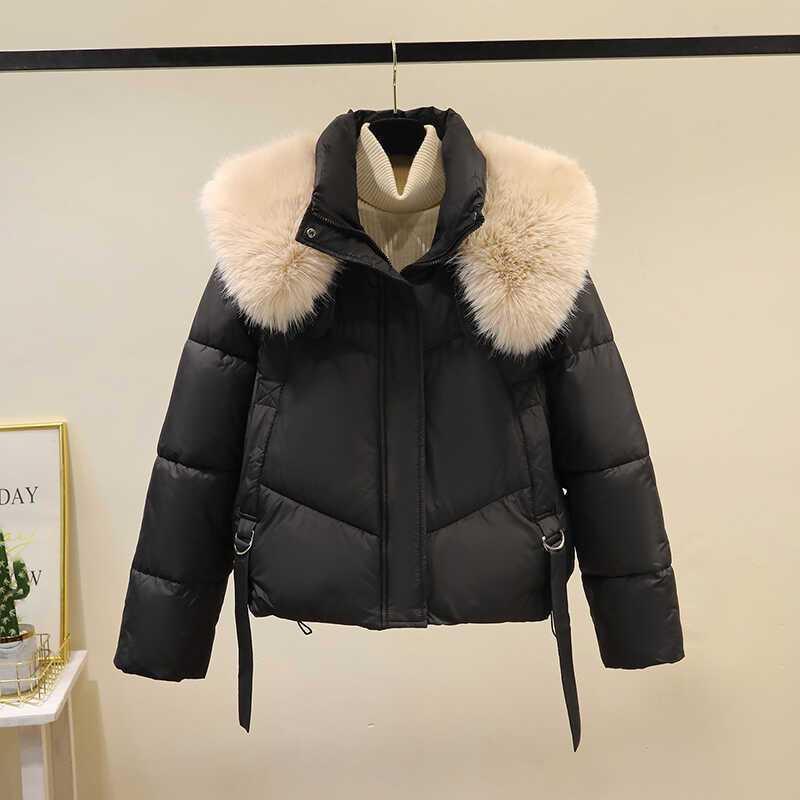 Damen Winter Neu Verdickt Modisch Großer Pelzkragen Baumwollgepolsterte Jacke Koreanischer Stil Daunen Baumwollgepolsterte Jacke für Kleine Personen