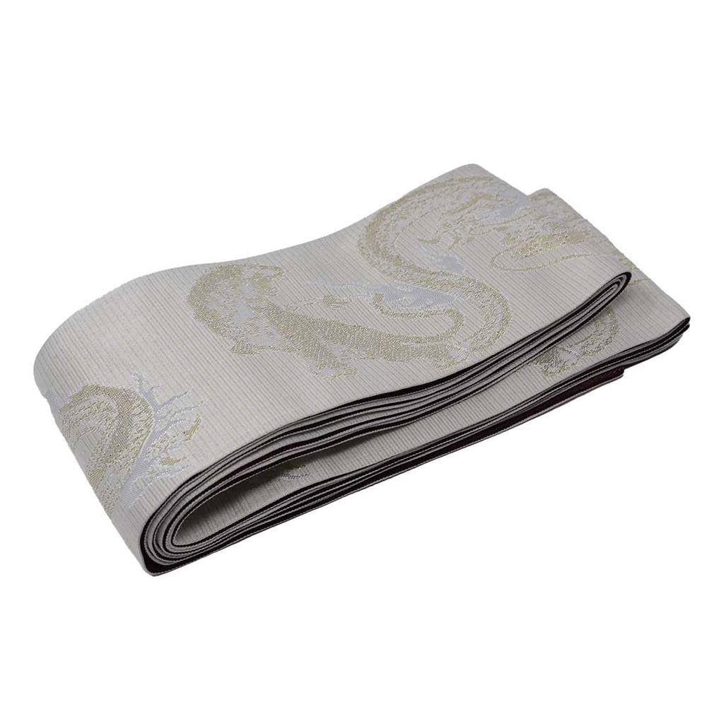 Stylish Kimono Iroha Square Obi with Dragon and Tiger Design Men's (White)