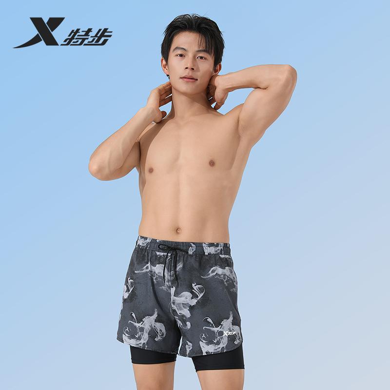 Xtep Men's Swimming Pants Fashion Double layer Anti awkward Swimming Sports Shorts Beach Surfing Beach Pants Swimming Pants