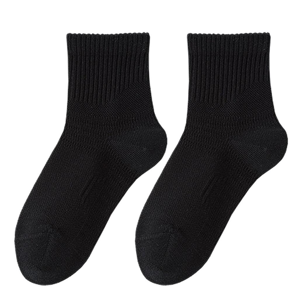 Kids' Cotton Mesh Breathable Mid-Calf Socks - Summer Thin, Sweat-Absorbing, Solid Color for Boys
