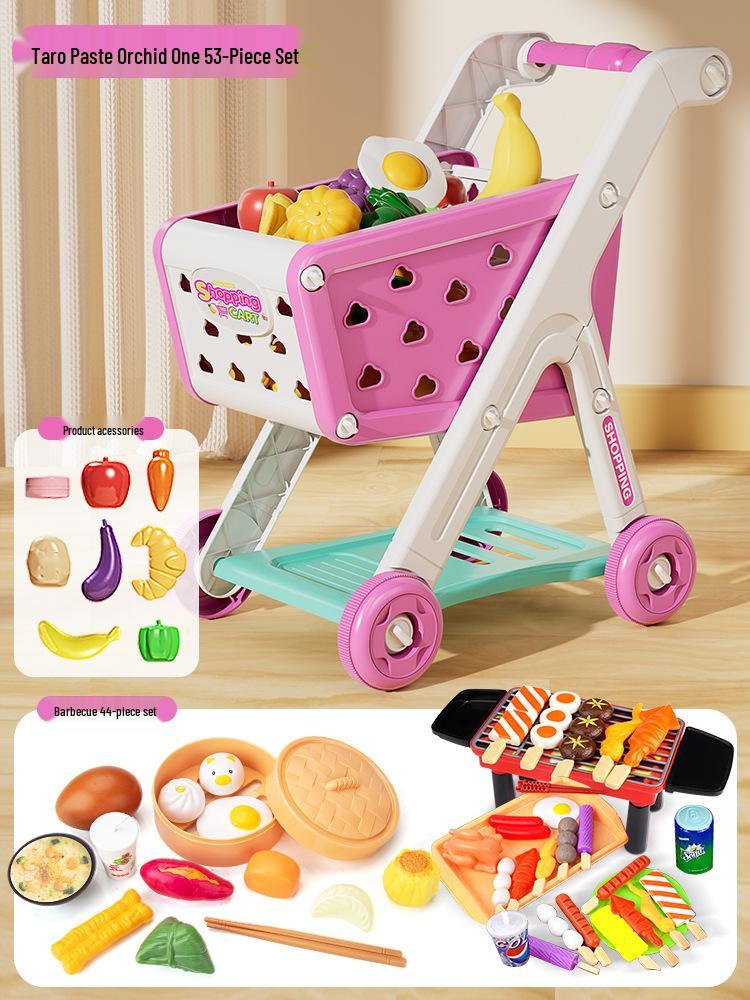 Kids' Supermarket Shopping Cart Stroller & Fruit Cutting Play Set
