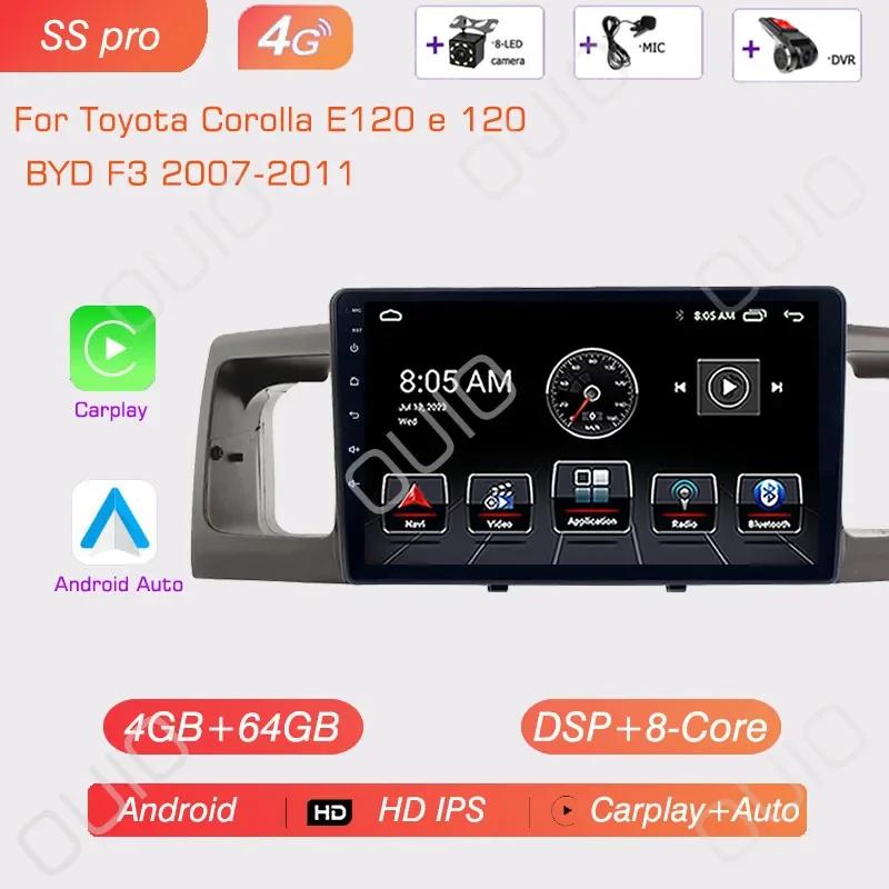 2DIN Android 13 Radio For Toyota Corolla E120 E 120 BYD F3 2007-2011 Car Stereo Multimedia Player Carplay Auto GPS Navigation