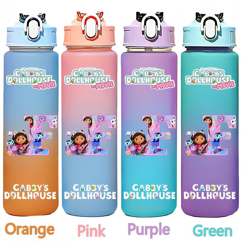 Gabby's 750ml Dollhouse Gabby Carlita DJ Catnip Mercat Gradient Plastic Straw Cup Pandy Paws Cakey Cat Mama Cat Drinking Bottle
