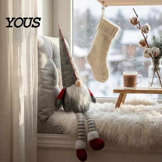 Festive Home Decor Plush Christmas Gnome Doll Decoration, Long Leg Soft Swedish Figurine, Holiday Stuffed Elf Dwarf Ornament for Tiered Tray Tabletop