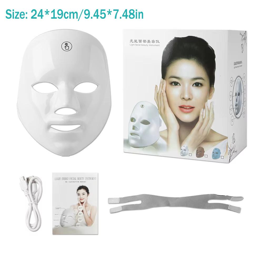 

7 цветов светодиодная маска для лица фотонная терапия маска для ухода за кожей лица антиакне терапия омоложение кожи удаление морщин косметическая маска для лица 1 set with box белый